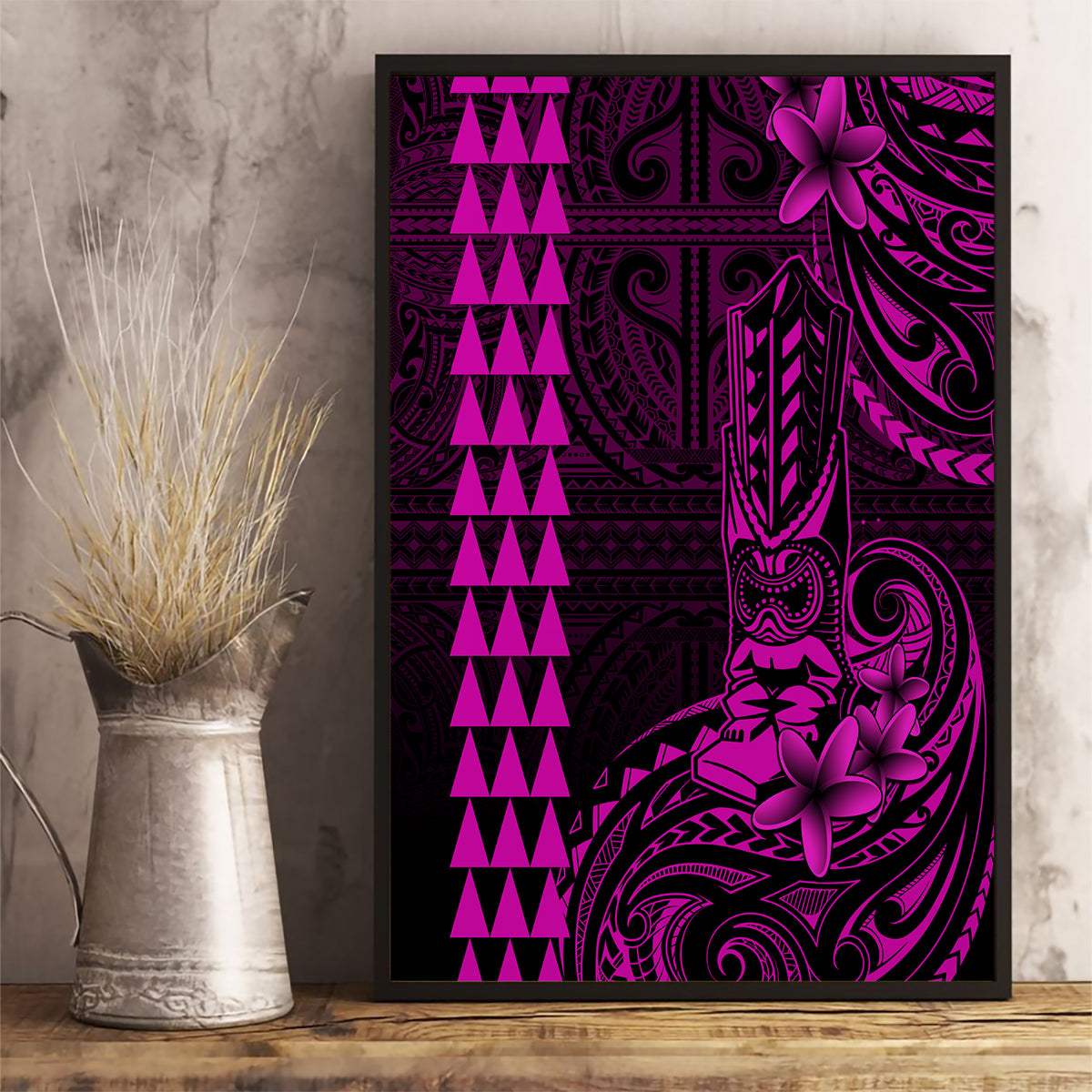 Hawaii Hauoli Makahiki Hou Canvas Wall Art Lono Hawaiian God Kakau Polynesian Tribal Pink LT05 - Polynesian Pride