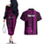 Personalized Hawaii Hauoli Makahiki Hou Couples Matching Off The Shoulder Long Sleeve Dress and Hawaiian Shirt Lono Hawaiian God Kakau Polynesian Tribal Pink LT05 - Polynesian Pride