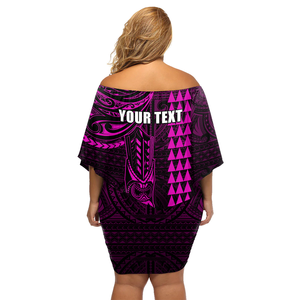 Personalized Hawaii Hauoli Makahiki Hou Family Matching Off Shoulder Short Dress and Hawaiian Shirt Lono Hawaiian God Kakau Polynesian Tribal Pink LT05 - Polynesian Pride