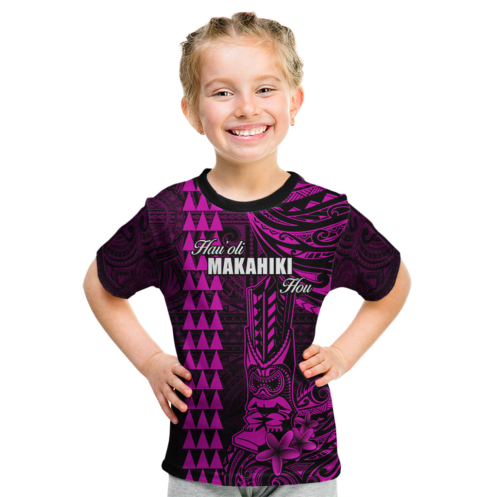 Personalized Hawaii Hauoli Makahiki Hou Kid T Shirt Lono Hawaiian God Kakau Polynesian Tribal Pink LT05 Pink - Polynesian Pride