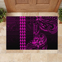 Hawaii Hauoli Makahiki Hou Rubber Doormat Lono Hawaiian God Kakau Polynesian Tribal Pink LT05 - Polynesian Pride