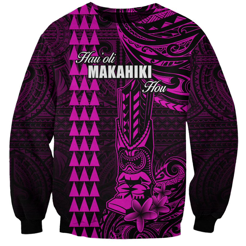 Personalized Hawaii Hauoli Makahiki Hou Sweatshirt Lono Hawaiian God Kakau Polynesian Tribal Pink LT05 Unisex Pink - Polynesian Pride