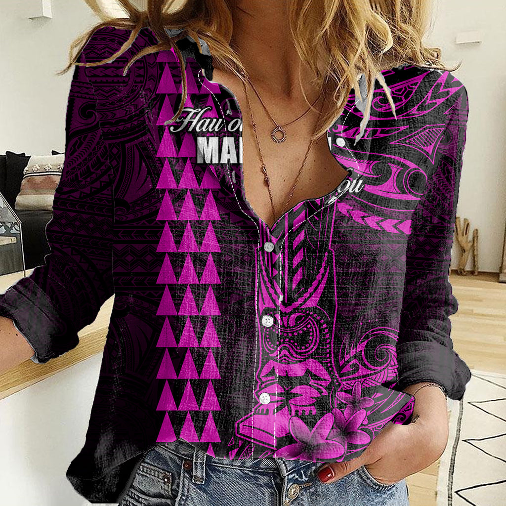 Personalized Hawaii Hauoli Makahiki Hou Women Casual Shirt Lono Hawaiian God Kakau Polynesian Tribal Pink LT05 Female Pink - Polynesian Pride