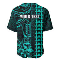 Personalized Hawaii Hauoli Makahiki Hou Baseball Jersey Lono Hawaiian God Kakau Polynesian Tribal Turquoise LT05 - Polynesian Pride