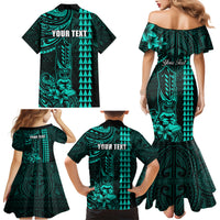 Personalized Hawaii Hauoli Makahiki Hou Family Matching Mermaid Dress and Hawaiian Shirt Lono Hawaiian God Kakau Polynesian Tribal Turquoise LT05 - Polynesian Pride
