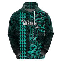 Personalized Hawaii Hauoli Makahiki Hou Hoodie Lono Hawaiian God Kakau Polynesian Tribal Turquoise LT05 - Polynesian Pride