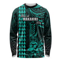 Personalized Hawaii Hauoli Makahiki Hou Long Sleeve Shirt Lono Hawaiian God Kakau Polynesian Tribal Turquoise LT05 Unisex Turquoise - Polynesian Pride