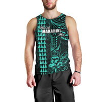 Personalized Hawaii Hauoli Makahiki Hou Men Tank Top Lono Hawaiian God Kakau Polynesian Tribal Turquoise LT05 - Polynesian Pride