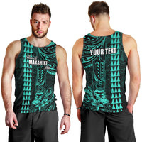 Personalized Hawaii Hauoli Makahiki Hou Men Tank Top Lono Hawaiian God Kakau Polynesian Tribal Turquoise LT05 - Polynesian Pride