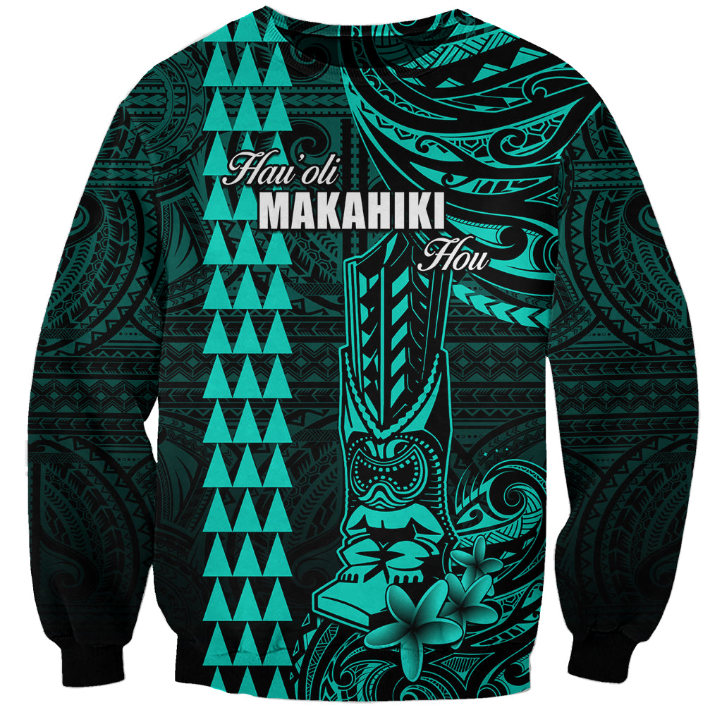 Personalized Hawaii Hauoli Makahiki Hou Sweatshirt Lono Hawaiian God Kakau Polynesian Tribal Turquoise LT05 Unisex Turquoise - Polynesian Pride