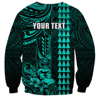 Personalized Hawaii Hauoli Makahiki Hou Sweatshirt Lono Hawaiian God Kakau Polynesian Tribal Turquoise LT05 - Polynesian Pride