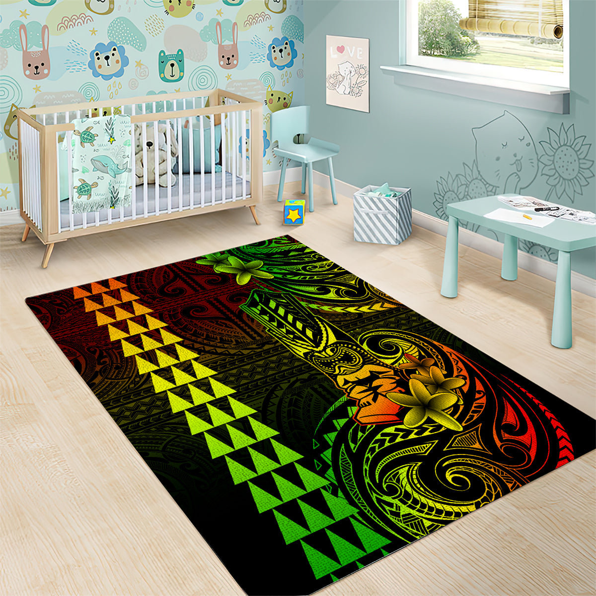 Hawaii Hauoli Makahiki Hou Area Rug Lono Hawaiian God Kakau Polynesian Tribal Reggae LT05 - Polynesian Pride