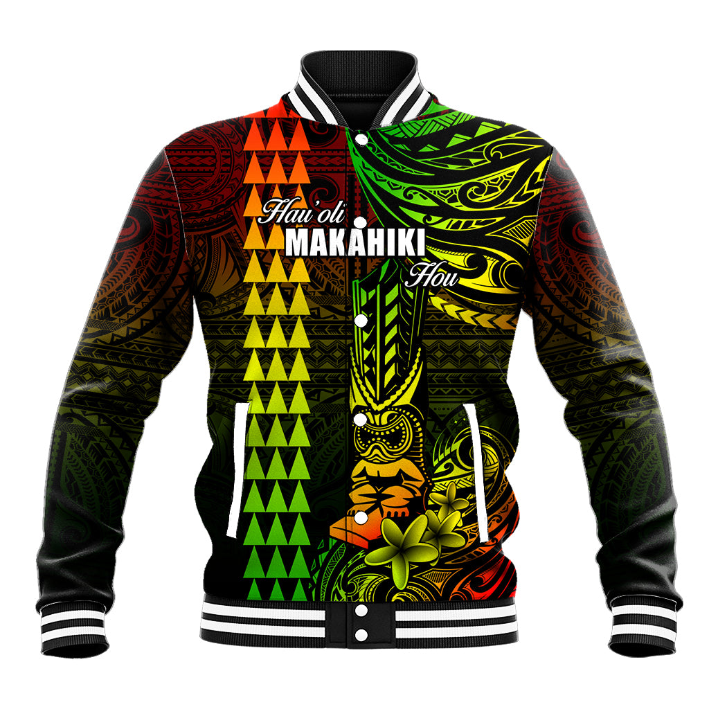 Personalized Hawaii Hauoli Makahiki Hou Baseball Jacket Lono Hawaiian God Kakau Polynesian Tribal Reggae LT05 Unisex Reggae - Polynesian Pride
