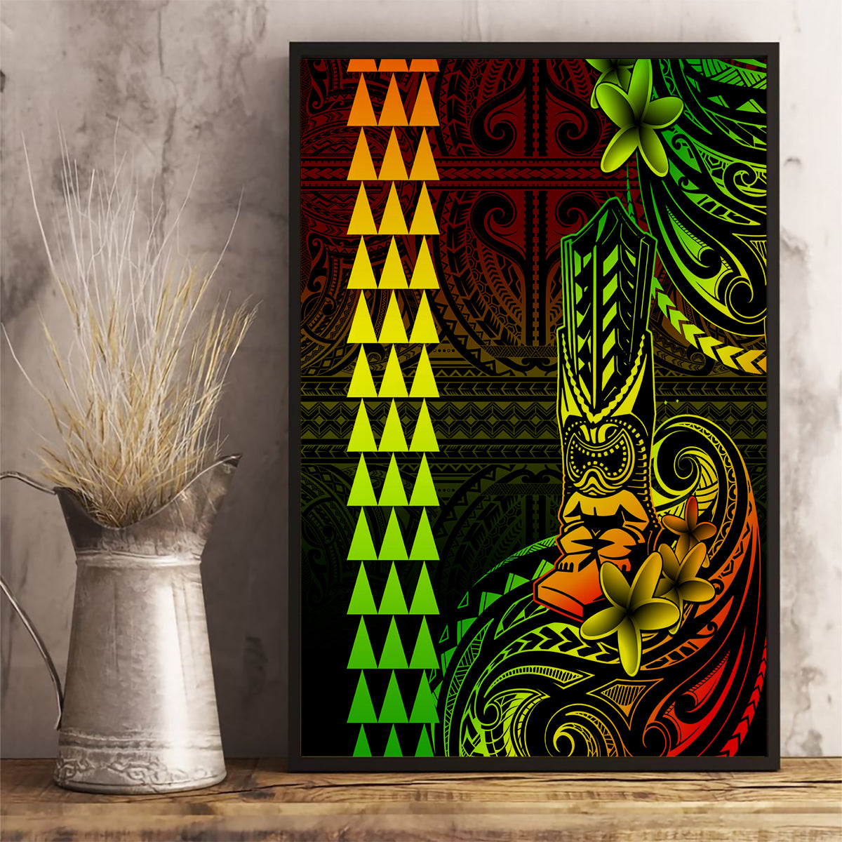 Hawaii Hauoli Makahiki Hou Canvas Wall Art Lono Hawaiian God Kakau Polynesian Tribal Reggae LT05 - Polynesian Pride