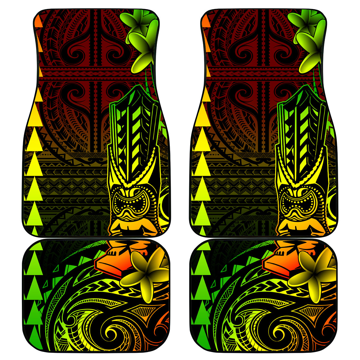 Hawaii Hauoli Makahiki Hou Car Mats Lono Hawaiian God Kakau Polynesian Tribal Reggae LT05 Reggae - Polynesian Pride