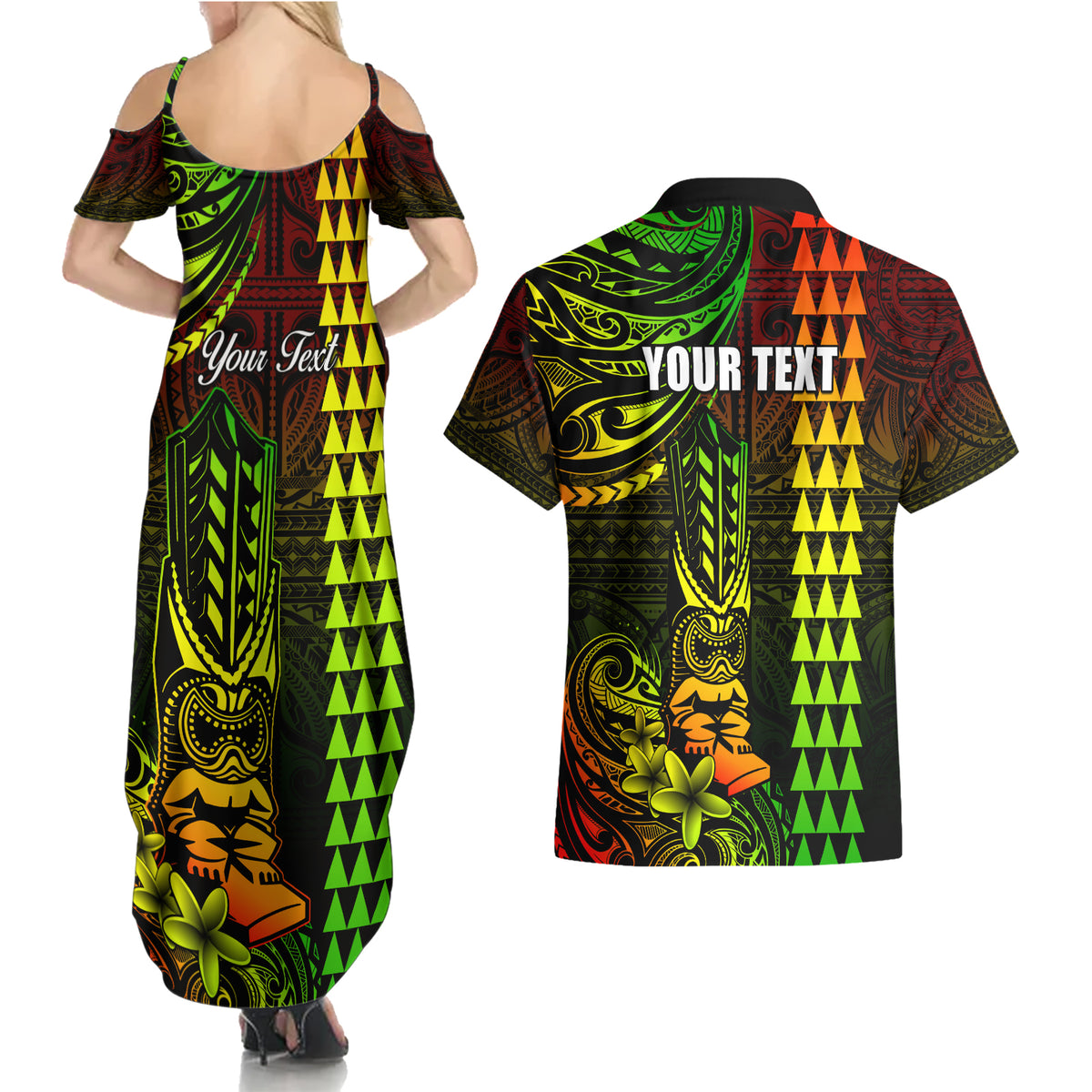 Personalized Hawaii Hauoli Makahiki Hou Couples Matching Summer Maxi Dress and Hawaiian Shirt Lono Hawaiian God Kakau Polynesian Tribal Reggae LT05 - Polynesian Pride