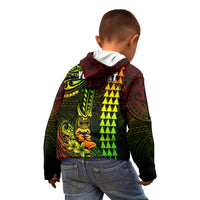 Personalized Hawaii Hauoli Makahiki Hou Kid Hoodie Lono Hawaiian God Kakau Polynesian Tribal Reggae LT05 - Polynesian Pride
