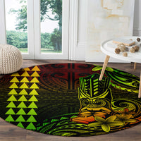 Hawaii Hauoli Makahiki Hou Round Carpet Lono Hawaiian God Kakau Polynesian Tribal Reggae LT05 - Polynesian Pride