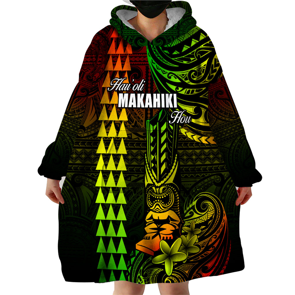 Personalized Hawaii Hauoli Makahiki Hou Wearable Blanket Hoodie Lono Hawaiian God Kakau Polynesian Tribal Reggae LT05 - Polynesian Pride