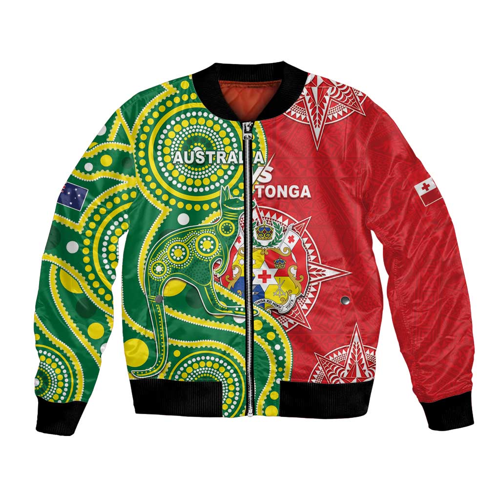 Custom Tonga Australia Rugby Bomber Jacket Kangaroos And Tonga Mate Maa Together LT05 Unisex Green - Polynesian Pride