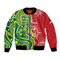 Custom Tonga Australia Rugby Bomber Jacket Kangaroos And Tonga Mate Maa Together LT05 Unisex Green - Polynesian Pride