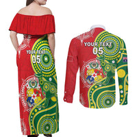Custom Tonga Australia Rugby Couples Matching Off Shoulder Maxi Dress and Long Sleeve Button Shirt Kangaroos And Tonga Mate Maa Together LT05 - Polynesian Pride