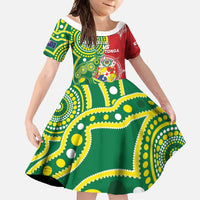 Custom Tonga Australia Rugby Family Matching Mermaid Dress and Hawaiian Shirt Kangaroos And Tonga Mate Maa Together LT05 Daughter's Dress Green - Polynesian Pride