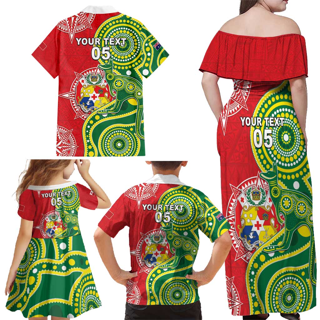 Custom Tonga Australia Rugby Family Matching Off Shoulder Maxi Dress and Hawaiian Shirt Kangaroos And Tonga Mate Maa Together