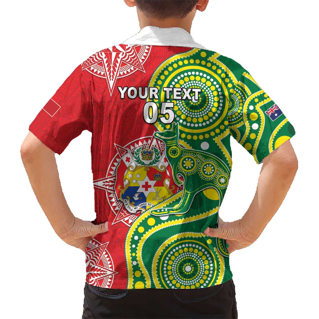 Custom Tonga Australia Rugby Family Matching Short Sleeve Bodycon Dress and Hawaiian Shirt Kangaroos And Tonga Mate Maa Together LT05 - Polynesian Pride