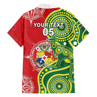 Custom Tonga Australia Rugby Family Matching Short Sleeve Bodycon Dress and Hawaiian Shirt Kangaroos And Tonga Mate Maa Together LT05 - Polynesian Pride