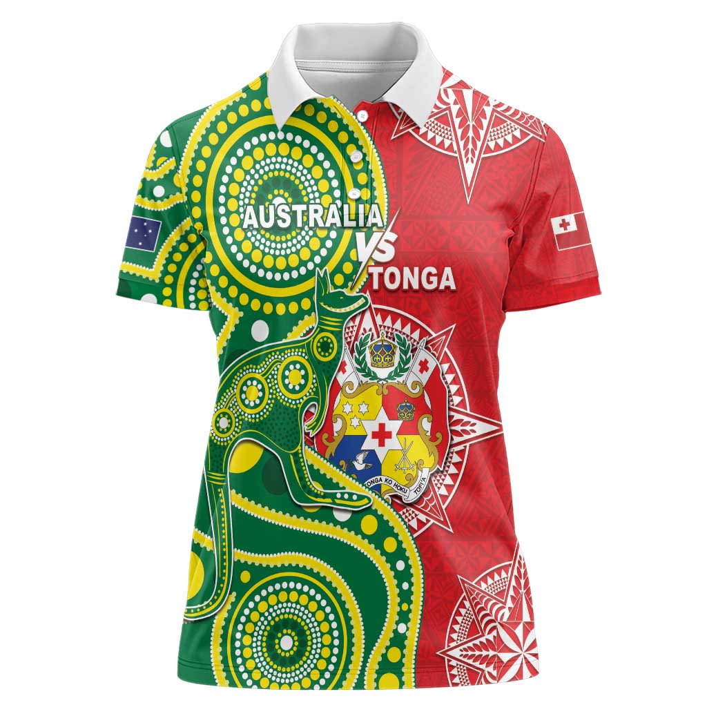 Custom Tonga Australia Rugby Women Polo Shirt Kangaroos And Tonga Mate Maa Together LT05 Female Green - Polynesian Pride