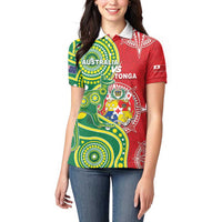 Custom Tonga Australia Rugby Women Polo Shirt Kangaroos And Tonga Mate Maa Together LT05 - Polynesian Pride