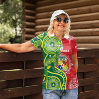 Custom Tonga Australia Rugby Women Polo Shirt Kangaroos And Tonga Mate Maa Together LT05 - Polynesian Pride