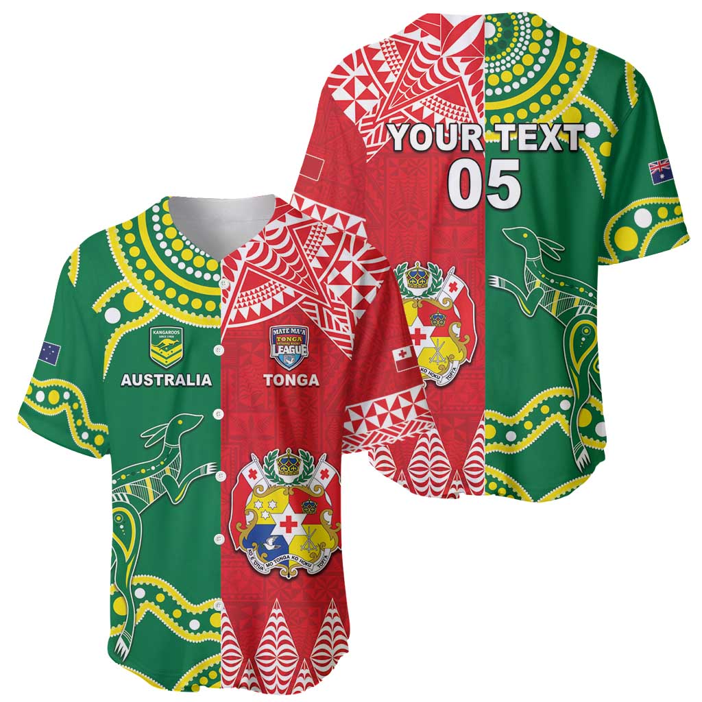 Custom Tonga XIII And Australia Kangaroos Baseball Jersey Mate Maa Tongan Ngatu With Aboriginal LT05 - Polynesian Pride