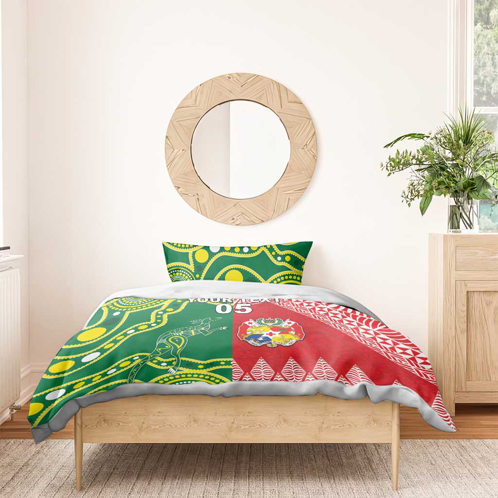 Custom Tonga XIII And Australia Kangaroos Bedding Set Mate Maa Tongan Ngatu With Aboriginal