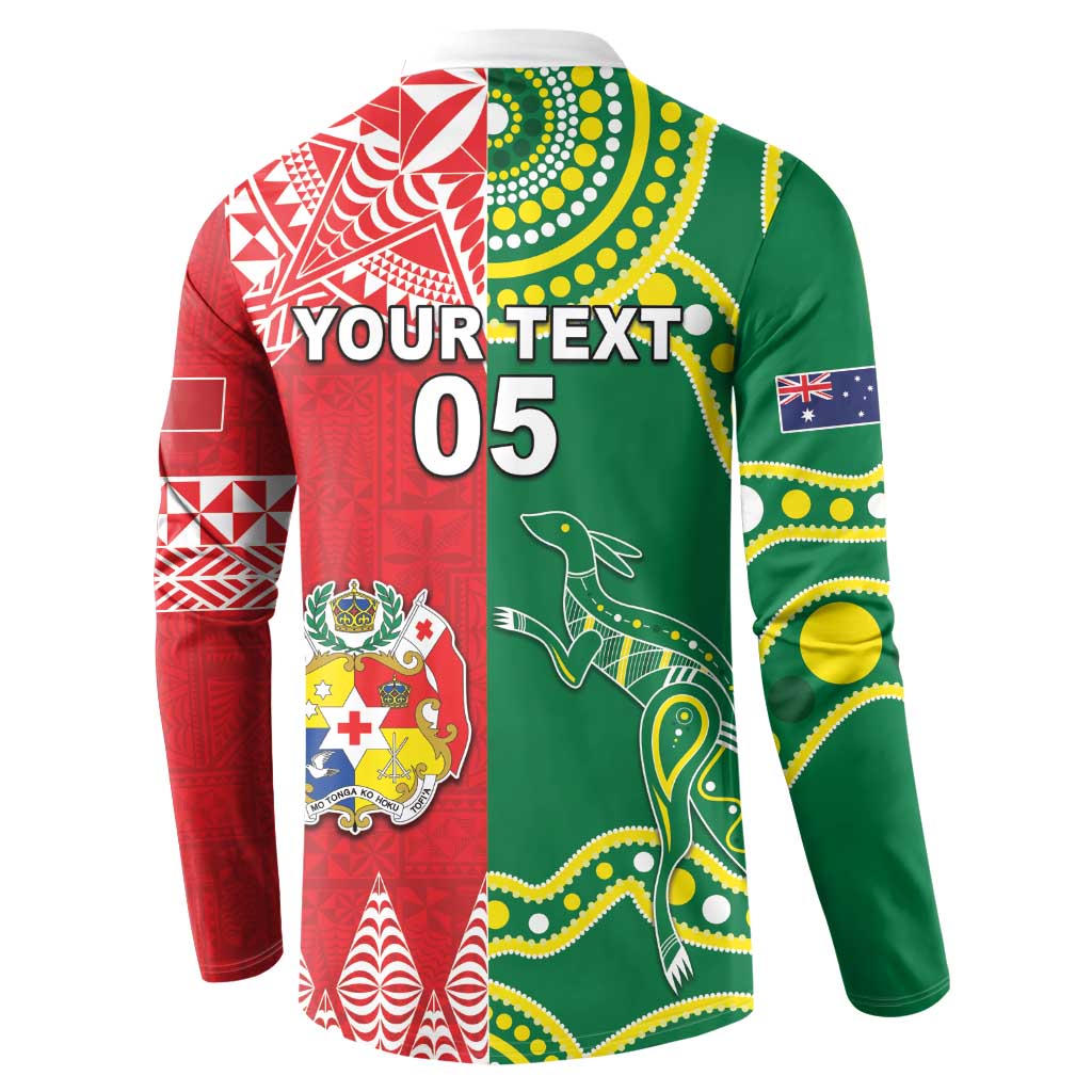 Custom Tonga XIII And Australia Kangaroos Button Sweatshirt Mate Maa Tongan Ngatu With Aboriginal