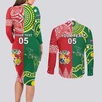 Custom Tonga XIII And Australia Kangaroos Couples Matching Long Sleeve Bodycon Dress and Long Sleeve Button Shirt Mate Maa Tongan Ngatu With Aboriginal