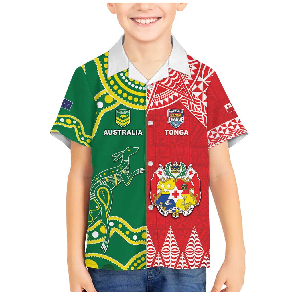 Custom Tonga XIII And Australia Kangaroos Family Matching Mermaid Dress and Hawaiian Shirt Mate Maa Tongan Ngatu With Aboriginal