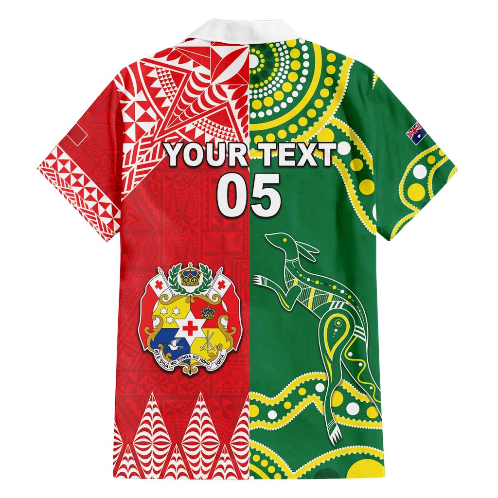 Custom Tonga XIII And Australia Kangaroos Family Matching Off Shoulder Short Dress and Hawaiian Shirt Mate Maa Tongan Ngatu With Aboriginal