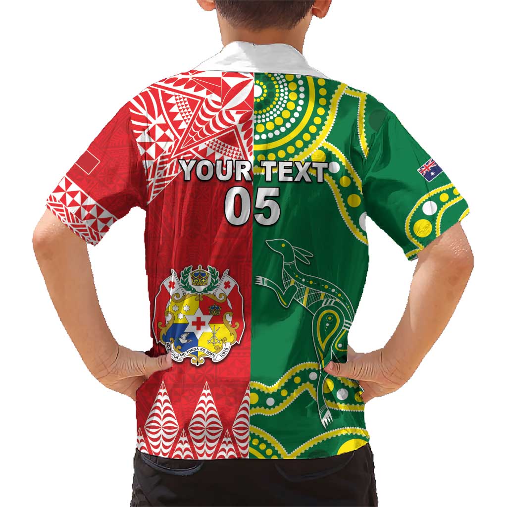 Custom Tonga XIII And Australia Kangaroos Family Matching Short Sleeve Bodycon Dress and Hawaiian Shirt Mate Maa Tongan Ngatu With Aboriginal LT05 - Polynesian Pride