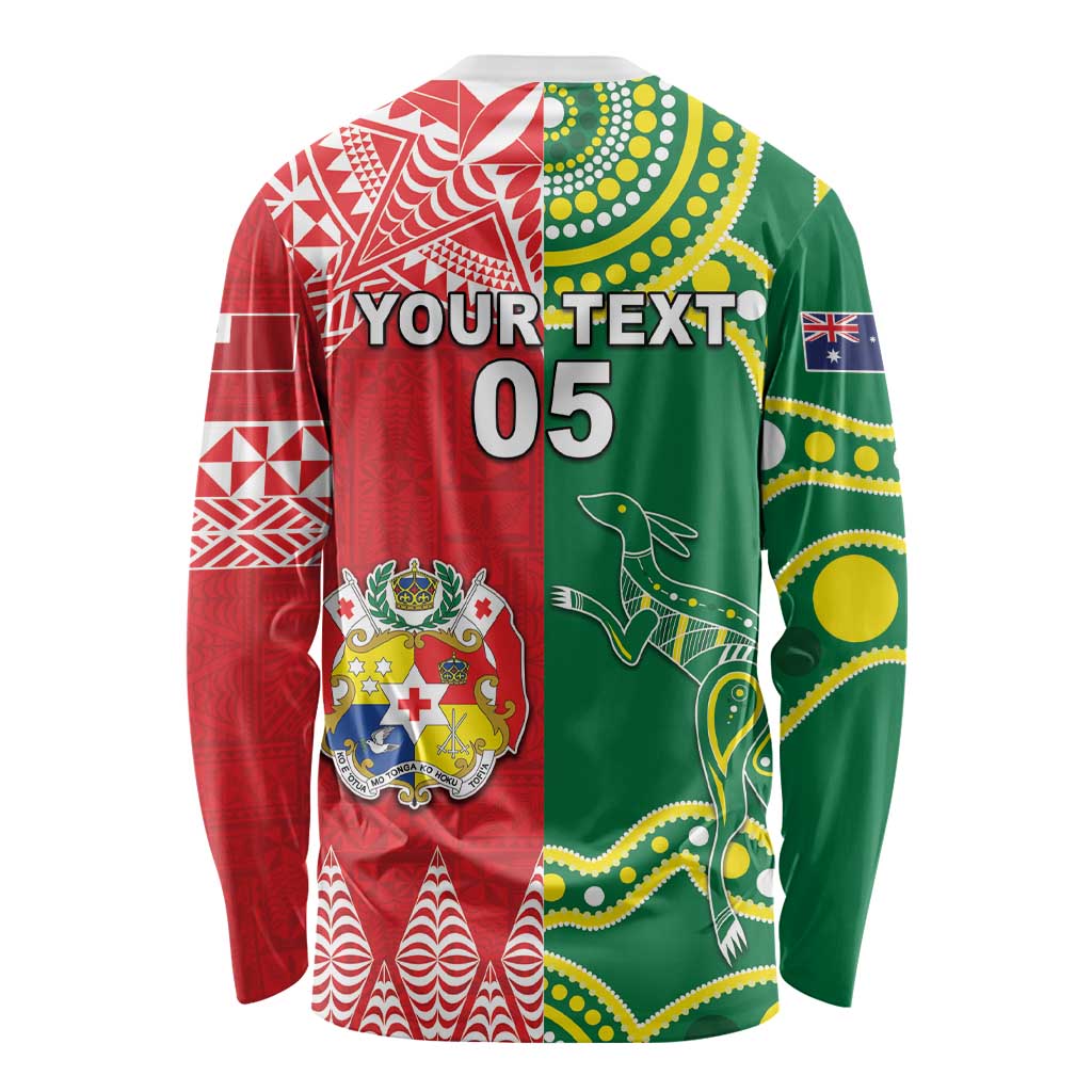 Custom Tonga XIII And Australia Kangaroos Long Sleeve Shirt Mate Maa Tongan Ngatu With Aboriginal