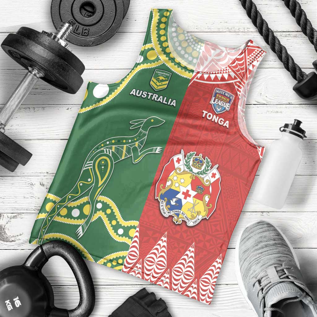 Custom Tonga XIII And Australia Kangaroos Men Tank Top Mate Maa Tongan Ngatu With Aboriginal