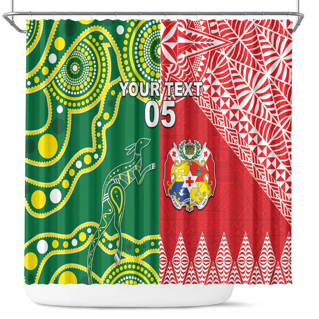 Custom Tonga XIII And Australia Kangaroos Shower Curtain Mate Maa Tongan Ngatu With Aboriginal LT05 Red - Polynesian Pride