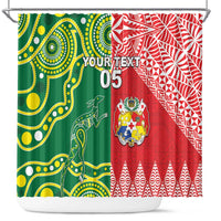 Custom Tonga XIII And Australia Kangaroos Shower Curtain Mate Maa Tongan Ngatu With Aboriginal LT05 Red - Polynesian Pride