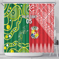 Custom Tonga XIII And Australia Kangaroos Shower Curtain Mate Maa Tongan Ngatu With Aboriginal LT05 - Polynesian Pride