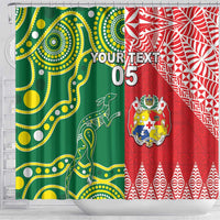 Custom Tonga XIII And Australia Kangaroos Shower Curtain Mate Maa Tongan Ngatu With Aboriginal LT05 - Polynesian Pride