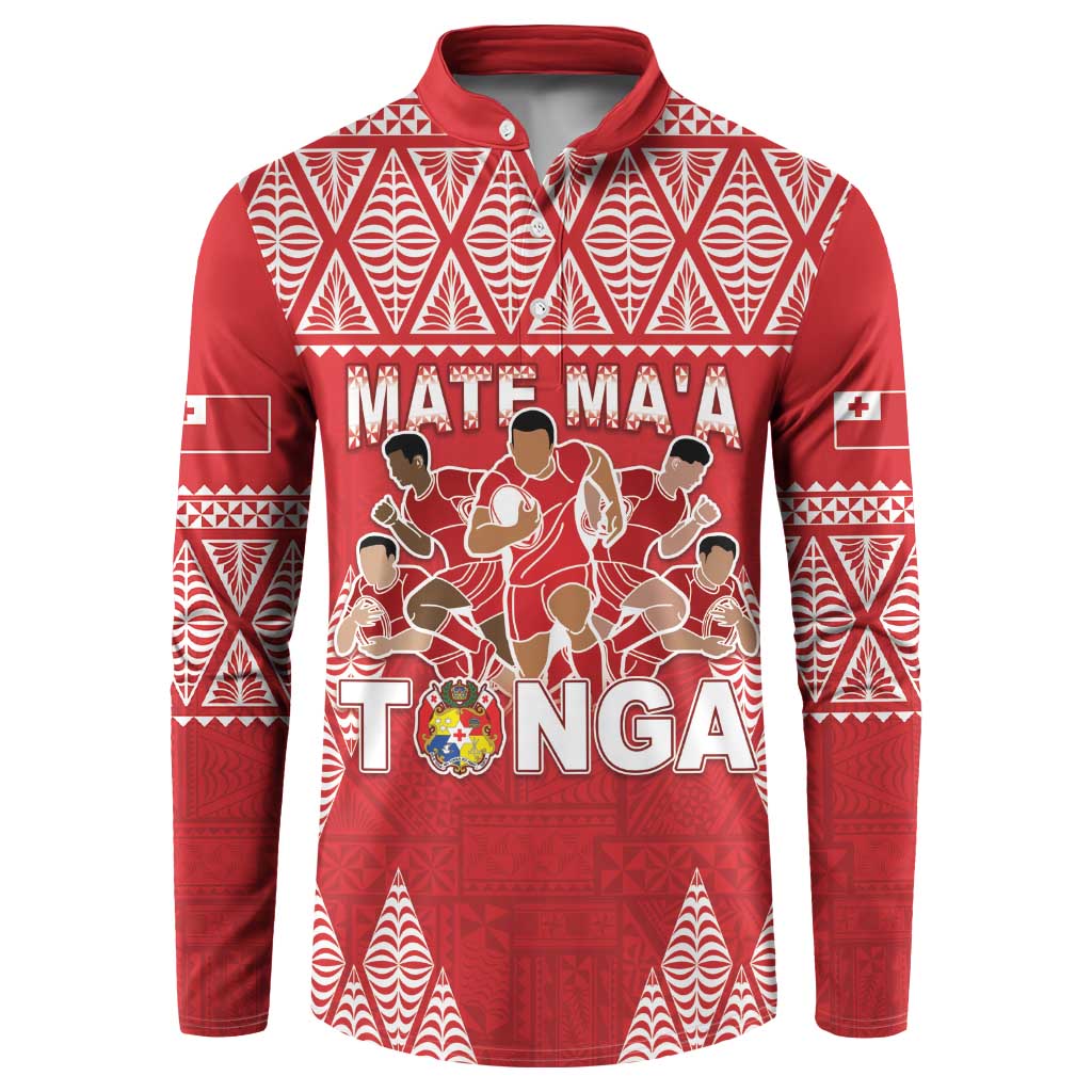 Custom Tonga Rugby Button Sweatshirt Tonga Mate Ma'a Take The Lead LT05 Red - Polynesian Pride