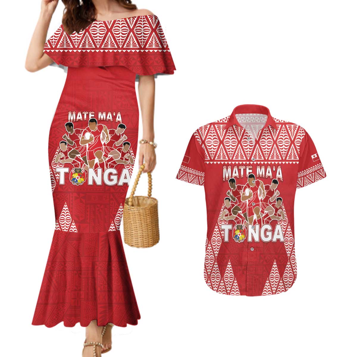 Custom Tonga Rugby Couples Matching Mermaid Dress and Hawaiian Shirt Tonga Mate Ma'a Take The Lead LT05 Red - Polynesian Pride