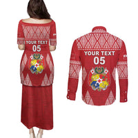 Custom Tonga Rugby Couples Matching Puletasi and Long Sleeve Button Shirt Tonga Mate Ma'a Take The Lead