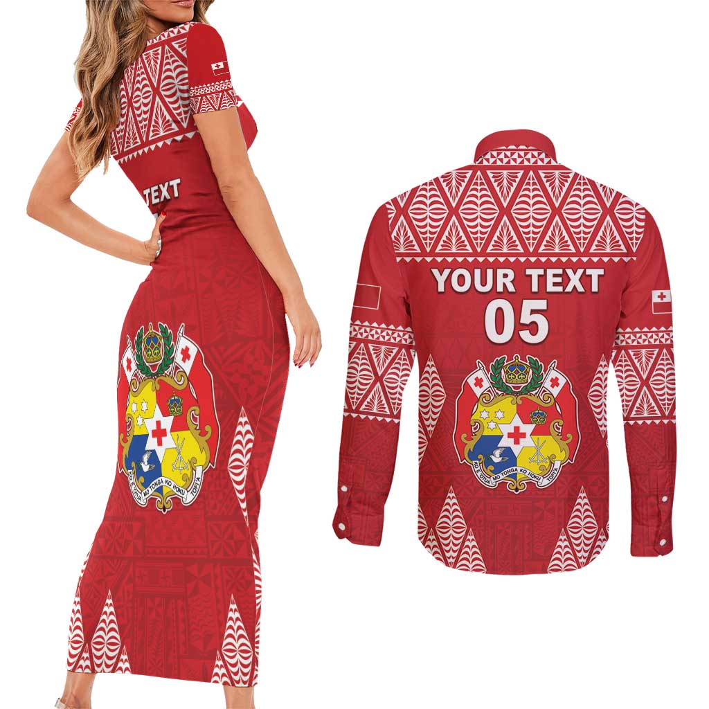 Custom Tonga Rugby Couples Matching Short Sleeve Bodycon Dress and Long Sleeve Button Shirt Tonga Mate Ma'a Take The Lead